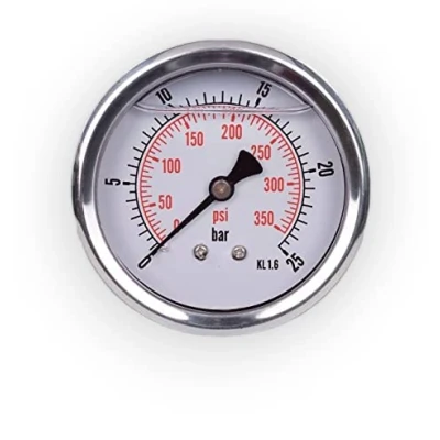 Image de Manomètre glycérine raccord axial en acier inoxydable IP65 63 mm avec connecteur arrière, 1/4 (0 25 bar)