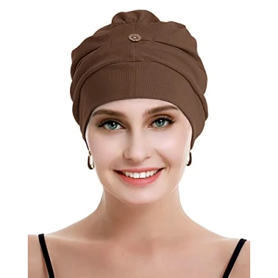 Image de osvyo Chapeau chimio en coton pour femme avec cancer et perte de cheveux, bonnet coton, léger, emballage scellé, Café clair., taille unique