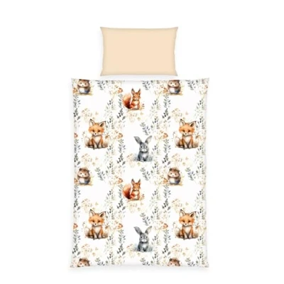 Image de Herding Parure de Lit Babybest Little Forest, Taie d&#039;Oreiller env. 40 x 60 cm, Housse Couette 100 135 Avec Boutons et Rabat, 100% Coton, Flanelle