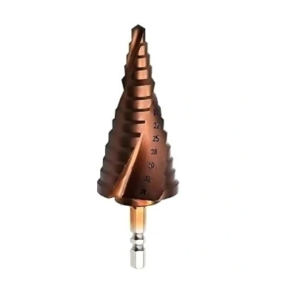 Image de Mengshen Foret Etagé Fraise Conique Spirale 6 35mm, HSS M35 Cobalt Tige hexagonale Perceuse Pagode Forage alésoir à tête fraisée Couper Enlarge Plaque d&#039;acier de trempe en Acier Inoxydable