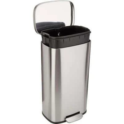 Image de Amazon Basics Poubelle rectangulaire à fermeture douce, 30 l (7.9 Gallons), nickel satiné