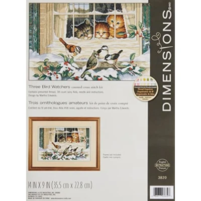 Image de DIMENSIONS Kit Point De Croix Compté, Trois Oiseaux Observateurs, Ecru