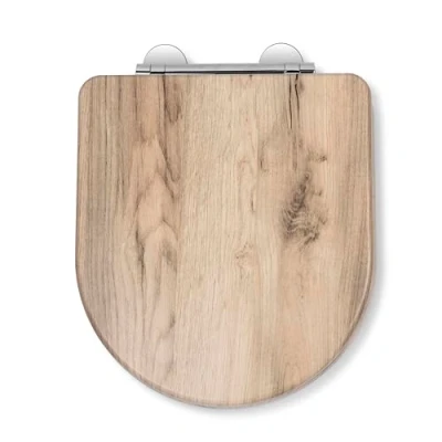 Image de Croydex Varese Lunette WC en chêne gris Fermeture amortie, charnières réglables, libération rapide pour un nettoyage facile, traité avec une hygiène antibactérienne, bois moulé durable, toutes les