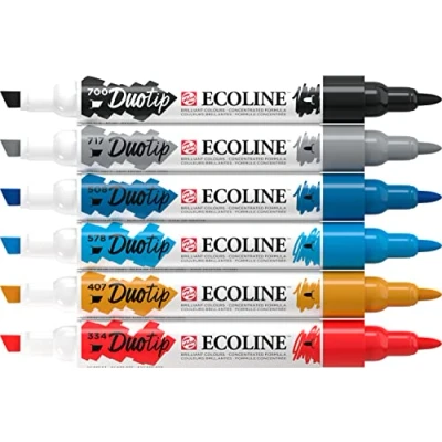 Image de Ecoline Duotip Marqueur à Aquarelle Liquide Set de 6 Couleurs paysage urbain Stylos double pointe, feutre fin et pointe biseautée large