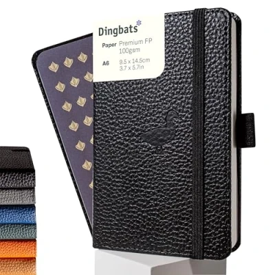Image de Dingbats* Faune Petit Carnet de Notes A6 Blanc Couverture Rigide, Journal en Cuir PU Poche, Fermeture élastique, Porte stylo, Marque page