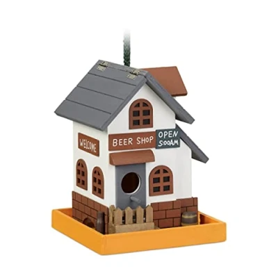 Image de Relaxdays Cabane à Oiseaux, Suspendre, en Bois, Toit ouvrant, HLP : 23 x 18 cm, pour Jardin, Multicolore