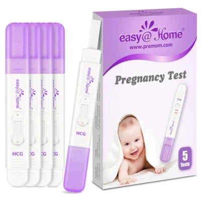 Image de Easy@Home Tests de Grossesse Précoces: 5 HCG Fiables pour Détection Sensible la Grossesse, Résultat Précis 10 mIU/mL Enregistré dans l’App PREMOM