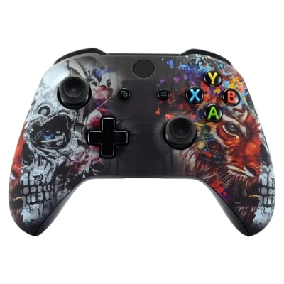 Image de eXtremeRate Coque Avant de Remplacement pour Xbox One S/X Manette, avec Motifs Manette (Modèle 1708), Crâne Tigre