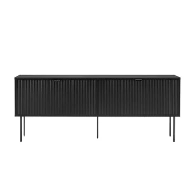 Image de Meuble TV LOUNGITUDE PAYTON 2 portes à lattes Noir 150x40 cm