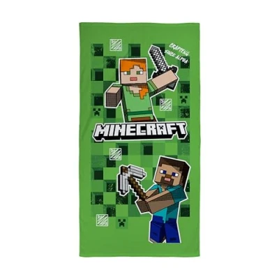 Image de Character World Serviette Officielle Minecraft Toucher Super Doux, Motif Alpha Gaming Parfait pour la Maison, Le Bain, Plage et Piscine Taille Unique 140 cm x 70