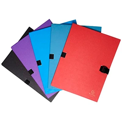 Image de Exacompta Réf. 21590E 1 chemise à dos extensible en papier toilé vernis couleur N&#039;clip rabat fermeture par clip très pratique dim 24 x 32 cm pour format A4 couleurs aléatoires