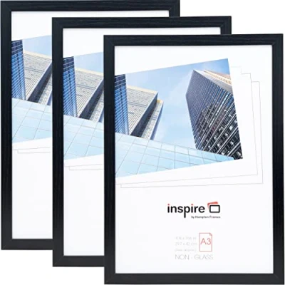 Image de Hampton Frames Oxford OXF3042NG Lot de 3 cadres photo en plexiglas Noir 30 x 42 cm