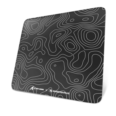 Image de ATTACK SHARK CM05 Tapis De Souris en Verre Trempé, Surface Ultra Lisse, Trempé 9H, 17.72 * 15.75 0.2inch, Contour Topographique, Résistant Aux Chocs, Faible Friction Noir