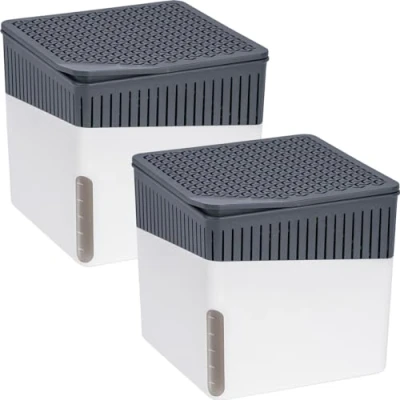 Image de WENKO Lot de 2 déshumidificateurs Design Cube Rechargeables 1kg Absorbeur d&#039;humidité Elimine l&#039;humidité, Anti moississure Jusqu’à 3 Mois Idéal jusqu&#039;à 80m² 16,5x15,7x16,5 Blanc