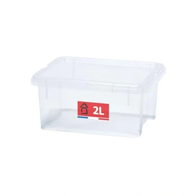 Image de SUNDIS View Box, boîte de rangement 2l en plastique transparent, avec couvercle, superposable et empilable, idéale pour les cosmétiques, bijoux, stylos, feutres, accessoires couture, perles