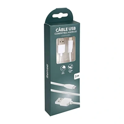 Image de itense Câble de charge rapide type USB C Longueur câble: 3m Compatible Android Résistant Embouts renforcés pour une meilleure durabilité du produit Puissance: 5W