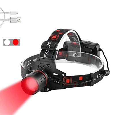 Image de WESLITE Lampe Frontale Rouge, Puissante Lampes Frontales LED Rechargeable avec Lumière Rouge Phare de Chasse Zoom capable pour l&#039;Astronomie, la Vision Nocturne et Chasse(Lumière Blanche)