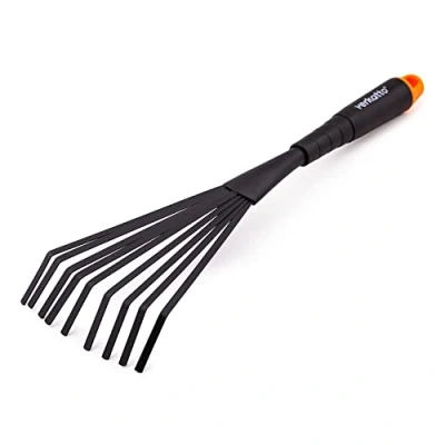 Image de MIVOS Balai à Gazon de Jardinage en Acier Râteau Main pour Ramasser Les Déchets Jardin 9 Élastique Dents Largeur Travail 12 cm Outil Nettoyer