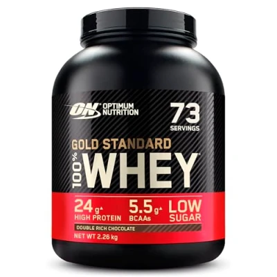 Image de Optimum Nutrition Gold Standard 100% Whey, Poudre de Protéines pour Construction et Récupération Musculaire, avec Glutamine Acides Aminés BCAA Naturels, Double Chocolat, 73 Portions, 2,26 kg