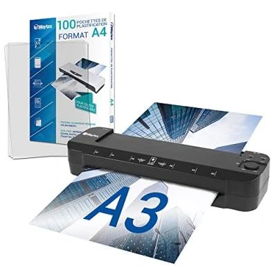 Image de Plastifieuse A3 A4 A5 A6 A7 Pro Ultra Rapide à Chaud et Froid jusqu’à 2x150 microns Température Réglable pour Usage Professionnel Intensif Pack avec 100 Pochettes