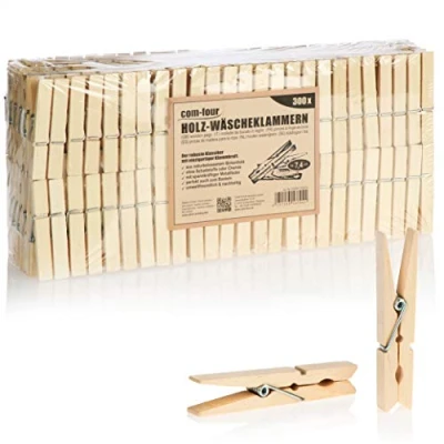 Image de com four® 300x Pinces à Linge en Bois durables de Bouleau Non traité (300 pièces Bouleau)