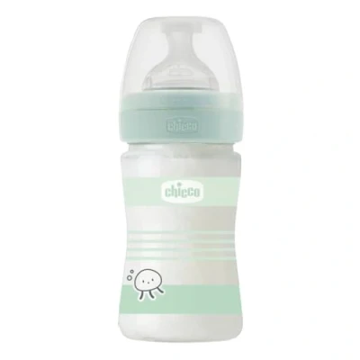 Image de Chicco Biberon Bien Être Débit Lent, Tétine Physio en Silicone Souple et Doux, Système Anti Colique, Réduit les Régurgitations L&#039;Irritabilité, Verre de 150 ml, 0 Mois plus, Neutre