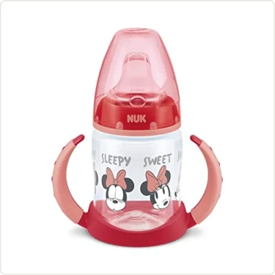 Image de NUK First Choice Gobelet d&#039;apprentissage 6 à 18 mois Contrôle de la température Bec verseur en silicone anti fuite Évent coliques Sans BPA 150 ml Disney Minnie Mouse (rouge)