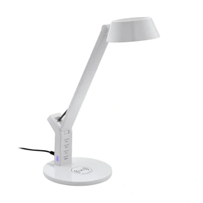 Image de Eglo lampe de chevet LED Banderalo, table dimmable pour bureau avec chargeur sans fil QI, luminaire design en plastique blanc, blanc chaud, neutre, froid