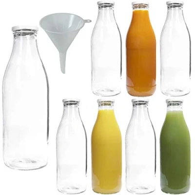 Image de Viva Haushaltswaren Lot de Bouteilles en Verre/Bouteilles Lait 250 ML avec Entonnoir à vis argentées, Verre, Deckel Silber, 8 x 1000ml