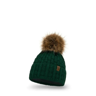 Image de VIVISENCE Femme Bonnet pour L&#039;automne Et l&#039;hiver Doux avec Pompon en Fausse Fourrure Fil Chaleureux Ajustement Parfait Doublure Polaire Ski Activités Extérieures, Vert,Taille Unique