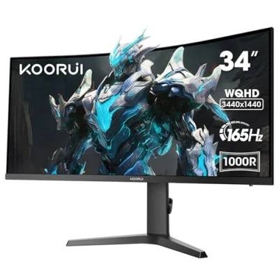 Image de KOORUI Écran PC Gaming Incurvé 34 Pouces 165Hz, Moniteur WQHD 3440x1440, 1000R, 1MS, VA, DCI P3 90%, Adaptive Sync, 2xHDMI 100Hz &amp; Display Port VESA 75 * 75mm