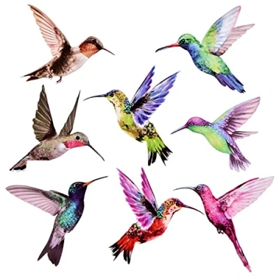 Image de Autocollants Colibri, Stickers pour Fenêtre Colorés, Autocollant de Anti Collision Vitres, Décoration Murale (8 Pièces)