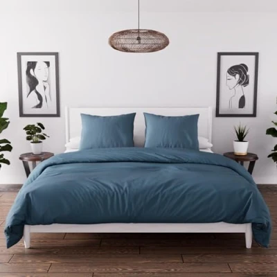 Image de Intemporel Parure Housse de Couette en Microfibre lavée 260x240 cm Boheme Bleu Canard, par Soleil d&#039;Ocre