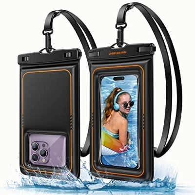 Image de UNBREAKcable Lot de 2 Coques t¨l¨Phone ¨tanches flottantes IPX8 Sac Sec pour iPhone 14 Pro 13 12 Max 11 XR XS SE 2/3, Samsung S23 S22 S21 FE S20, Jusqu&#039;¨¤ 7,0&quot; Noir