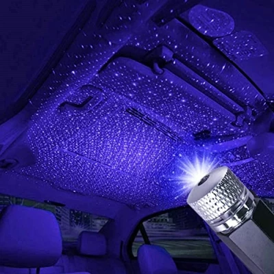 Image de HULIN Lampe de nuit du projecteur USB Star, à atmosphère LED automobile Décoration d&#039;étoile romantique réglable portable Plafond intérieur la voiture fête dans Chambre (Bleu)