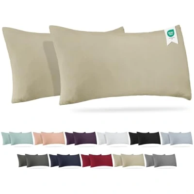 Image de BARBONS Housse d’Oreiller 40x80 Lot de 2 165 g/m² Certifié Oeko TEX, Coussin en Coton Jersey 100%, Taies Douces avec Fermeture Éclair (40x80 Sable)