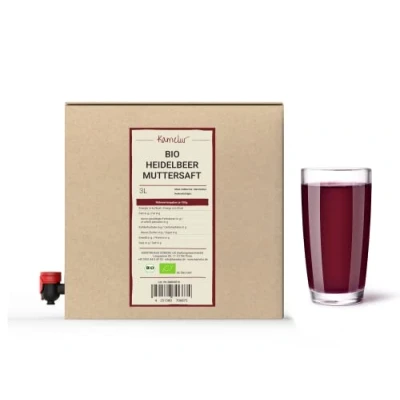 Image de 3 litres de jus myrtille BIO 100% direct myrtilles forestières mûres, mère sans additifs en boîte pratique