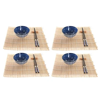 Image de Set de sushis DKD Home Decor Standard Bambou Grès Bleu et Noir