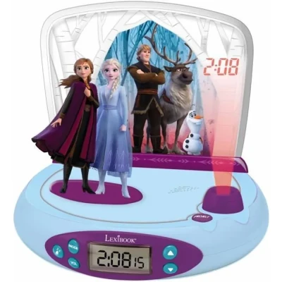 Image de Disney Frozen La Reine des Neiges 2 Elsa &amp; Anna, Réveil projecteur avec sons, Veilleuse intégrée, projection de l&#039;heure au plafond, effets sonores, à piles, Bleu/violet, RP510FZ