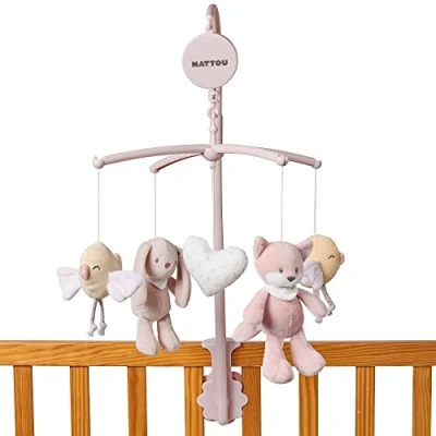 Image de Nattou Mobile Musical en polyester, Renard, Lapin et Oiseau, Douce berceuse &quot;La Le Lu&quot;, env. 65 x 31 cm, Alice Pomme, Rose