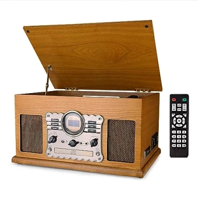 Image de Tourne Disque 9 en 1 Dab Platine Vinyle avec Bluetooth, CD, Cassette, Radio FM, USB, Fente SD, télécommande