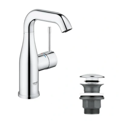 Image de GROHE Robinet lavabo de salle bains Essence, mitigeur monocommande sans tirette vidage, vidage clic clac inclus, installation rapide, taille M, chromé, 23798001 (Import Allemagne)