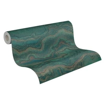 Image de Livingwalls papier peint 396593 aspect marbre design en vert foncé, bleu, bronze mural avec effet brillant 10,05m x 0,53m Fabriqué Allemagne