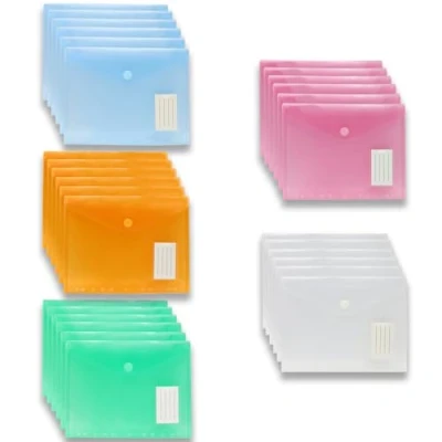 Image de YUNSHANGHE Lot de 30 porte documents A4 avec bord perforé, enveloppes transparentes colorées fermeture à scratch et poche pour étiquettes, organiser les