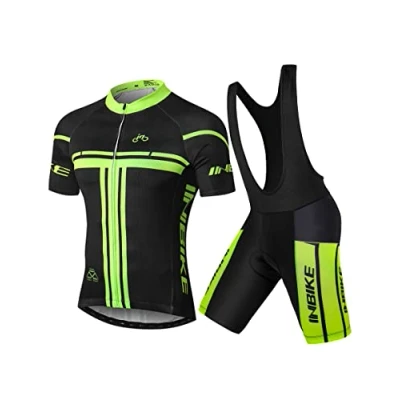Image de INBIKE Maillot Cyslisme Manches Courtes + Cuissard Bretelle 3D Coussin Solide Tenue VTT Combinaison Vélo Jersey Respirant Séchage Rapide Cycliste Homme Printemps Ete (Bretelle,S)