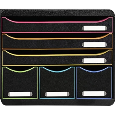 Image de Exacompta Réf. 306714D STORE BOX Caisson 6 tiroirs, 3 tiroirs pour documents A4+ et fins hauts Dimensions extérieures : Profondeur 27 x largeur 35,5 Hauteur 27,1 cm noir/noir glossy