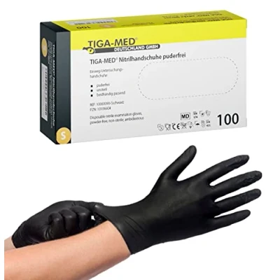 Image de Lot de 100 gants jetables à usage unique en nitrile non poudrés sans latex taille S (Noir)