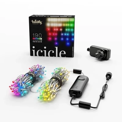Image de Twinkly Icicle 190 LED RGB+Blanc, Lumières Cascade Extérieur et Intérieur, Smart RGB Blanc, Compatible avec HomeKit, Alexa, Google Home, IP44, Contrôle App, Fil Transparent, 5.5m