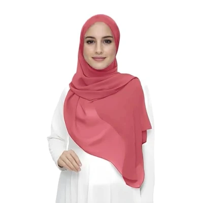 Image de Lina &amp; Lily Écharpe Hijab pour Femme Musulmane en Mousseline Rectangles, Tissu Léger et Fluide (Corail)