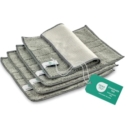 Image de ELEXACLEAN Lingettes de Vaisselle Lavables en Microfibre (Gris, Lot 4, 24x20cm) Chiffons Nettoyage Polyvalents pour Cuisine,
